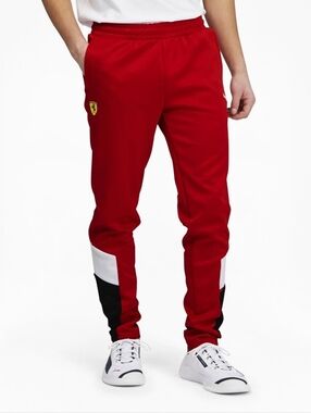 Puma X Ferrari Red Track Pants Mens Size Medium Black and White Panels
